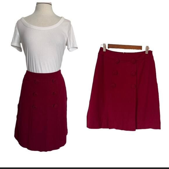 Talbots Women's 4P Vintage Red Ponte Wrap Acadamia Preppy Career Modest Skirt - Picture 1 of 14